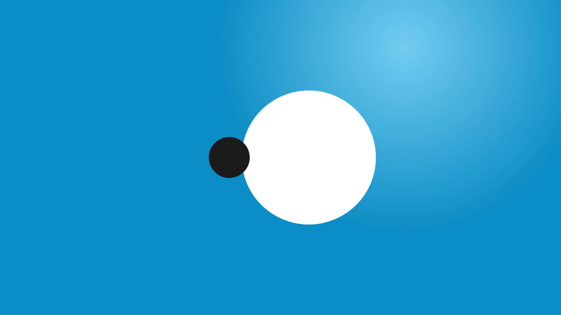 Abstract graphic: a small dark circle meeting a large white one